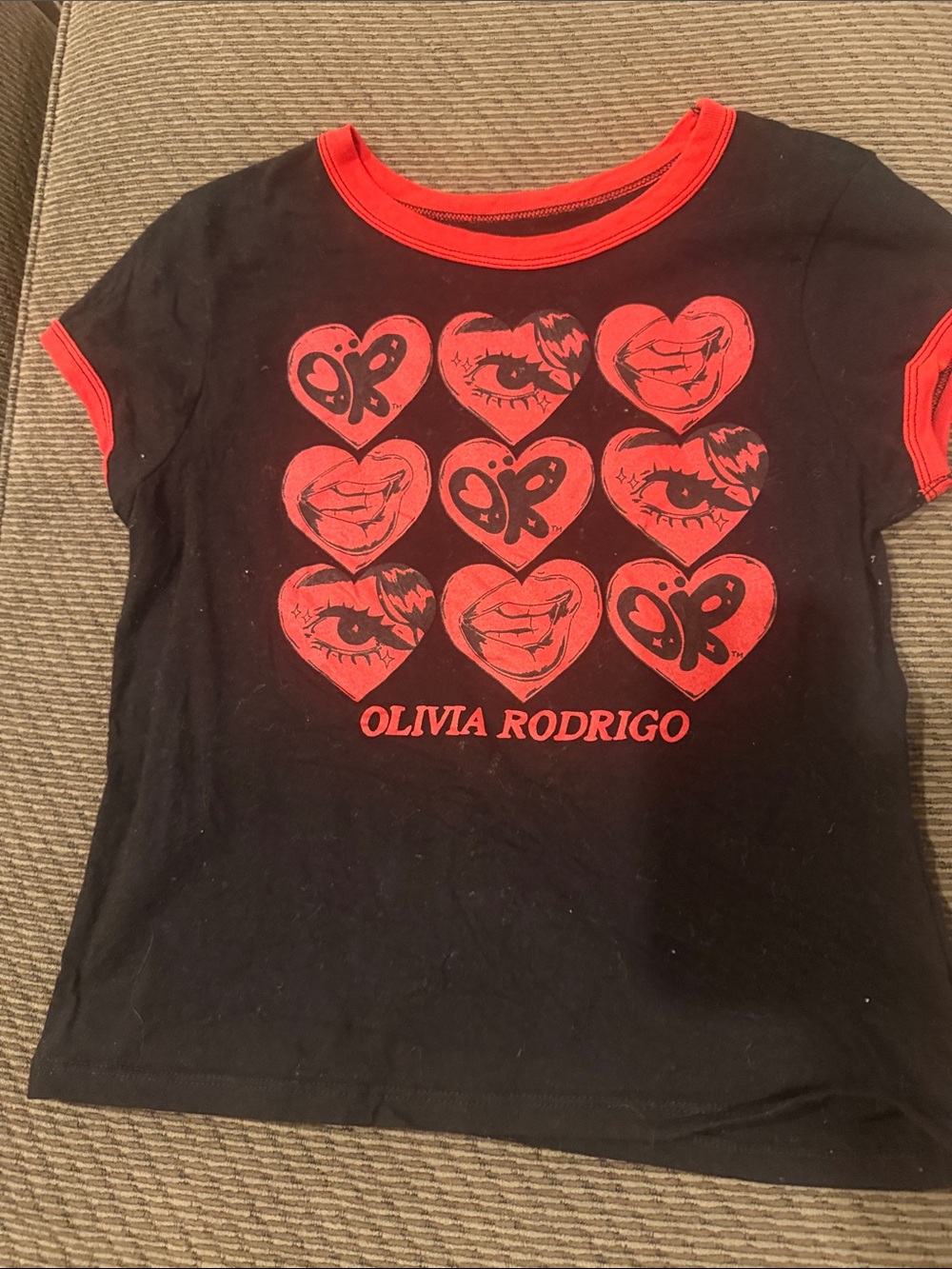 Old Navy Black Tee with Red Heart Graphic